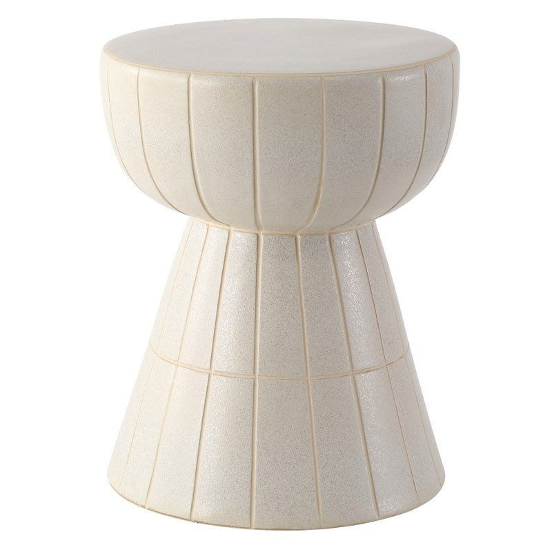 Clara 17.5 in. Modern Minimalist Grid Hourglass Ceramic Indoor/Outdoor Garden Stool and Accent Table - Matte Cream