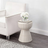 Clara 17.5 in. Modern Minimalist Grid Hourglass Ceramic Indoor/Outdoor Garden Stool and Accent Table - Matte Cream