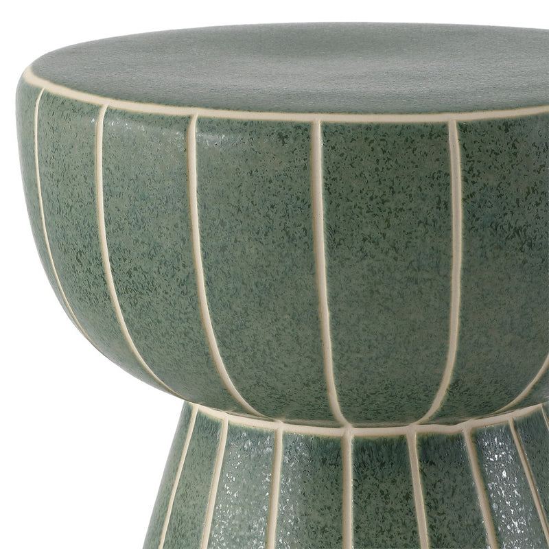 Clara 17.5 in. Modern Minimalist Grid Hourglass Ceramic Indoor/Outdoor Garden Stool and Accent Table - Matte Sage Green