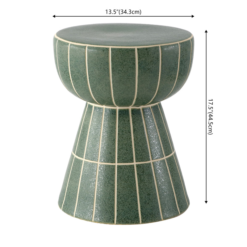 Clara 17.5 in. Modern Minimalist Grid Hourglass Ceramic Indoor/Outdoor Garden Stool and Accent Table - Matte Sage Green
