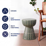 Clara 17.5 in. Modern Minimalist Grid Hourglass Ceramic Indoor/Outdoor Garden Stool and Accent Table - Matte Sage Green