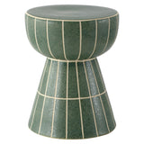 Clara 17.5 in. Modern Minimalist Grid Hourglass Ceramic Indoor/Outdoor Garden Stool and Accent Table - Matte Sage Green