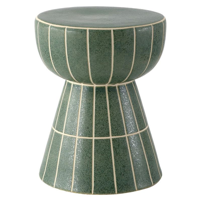 Clara 17.5 in. Modern Minimalist Grid Hourglass Ceramic Indoor/Outdoor Garden Stool and Accent Table - Matte Sage Green
