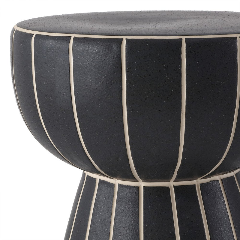Clara 17.5 in. Modern Minimalist Grid Hourglass Ceramic Indoor/Outdoor Garden Stool and Accent Table - Matte Black