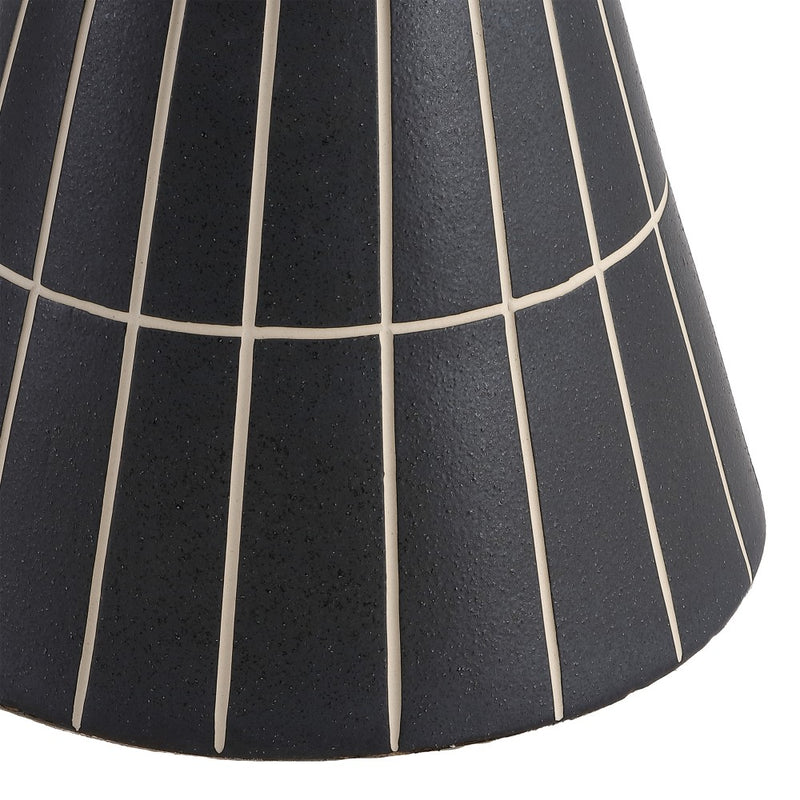 Clara 17.5 in. Modern Minimalist Grid Hourglass Ceramic Indoor/Outdoor Garden Stool and Accent Table - Matte Black