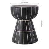 Clara 17.5 in. Modern Minimalist Grid Hourglass Ceramic Indoor/Outdoor Garden Stool and Accent Table - Matte Black