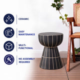 Clara 17.5 in. Modern Minimalist Grid Hourglass Ceramic Indoor/Outdoor Garden Stool and Accent Table - Matte Black
