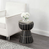 Clara 17.5 in. Modern Minimalist Grid Hourglass Ceramic Indoor/Outdoor Garden Stool and Accent Table - Matte Black