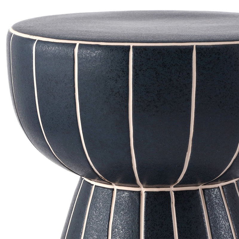 Clara 17.5 in. Modern Minimalist Grid Hourglass Ceramic Indoor/Outdoor Garden Stool and Accent Table - Matte Navy