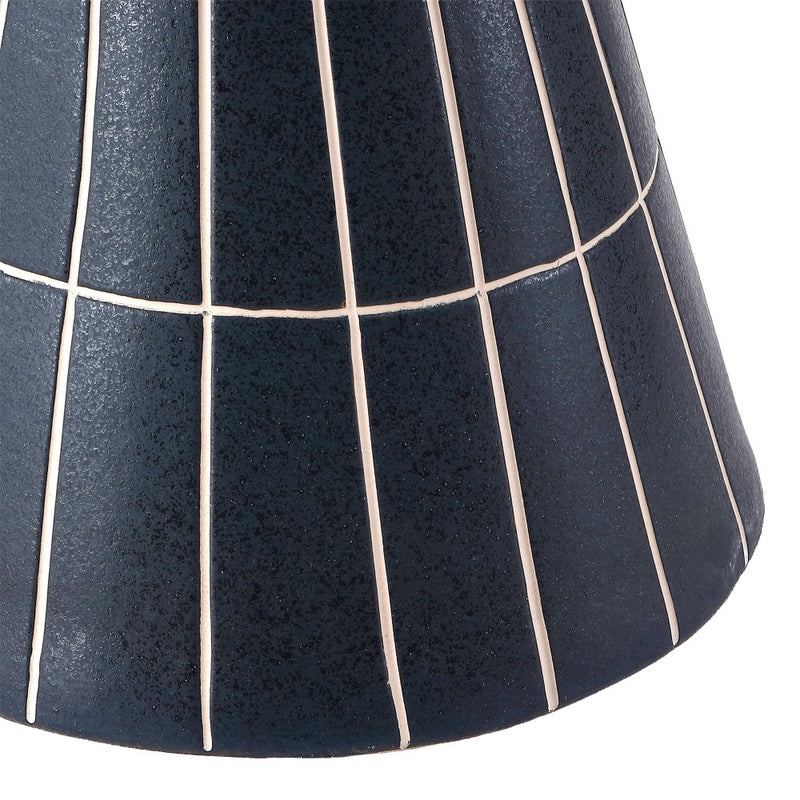 Clara 17.5 in. Modern Minimalist Grid Hourglass Ceramic Indoor/Outdoor Garden Stool and Accent Table - Matte Navy