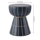 Clara 17.5 in. Modern Minimalist Grid Hourglass Ceramic Indoor/Outdoor Garden Stool and Accent Table - Matte Navy