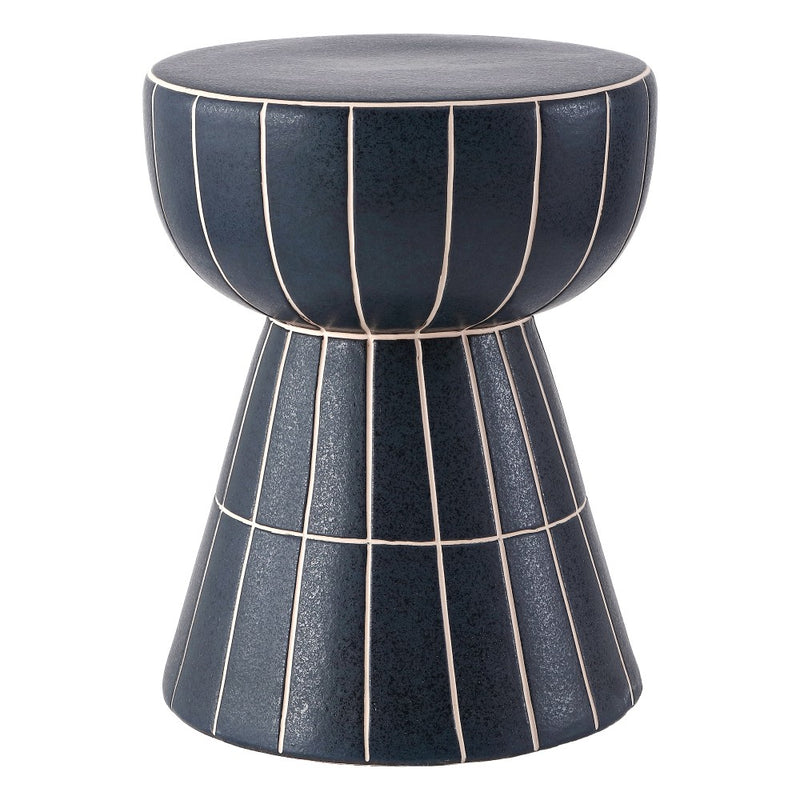Clara 17.5 in. Modern Minimalist Grid Hourglass Ceramic Indoor/Outdoor Garden Stool and Accent Table - Matte Navy