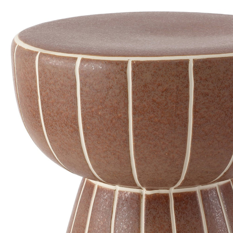 Clara 17.5 in. Modern Minimalist Grid Hourglass Ceramic Indoor/Outdoor Garden Stool and Accent Table - Matte Brown