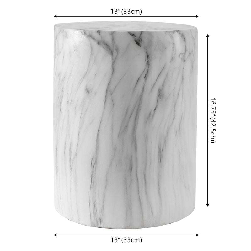 Troy 16.75" Modern Minimalist Faux Marble Column Indoor/Outdoor Accent Table