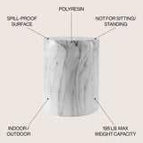 Troy 16.75" Modern Minimalist Faux Marble Column Indoor/Outdoor Accent Table