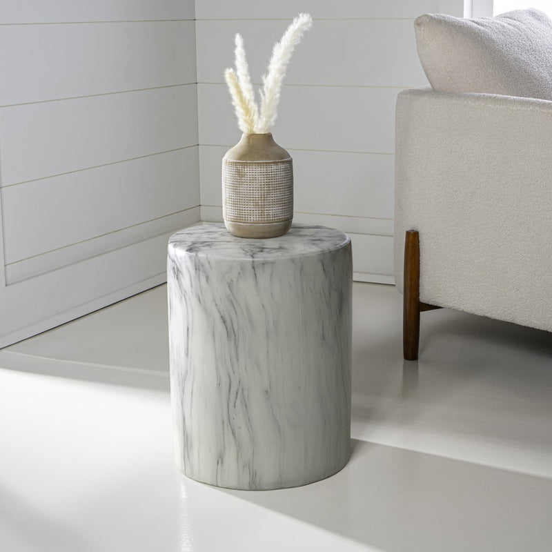 Troy 16.75" Modern Minimalist Faux Marble Column Indoor/Outdoor Accent Table