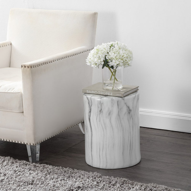 Troy 16.75" Modern Minimalist Faux Marble Column Indoor/Outdoor Accent Table