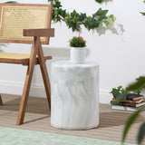 Troy 16.75" Modern Minimalist Faux Marble Column Indoor/Outdoor Accent Table