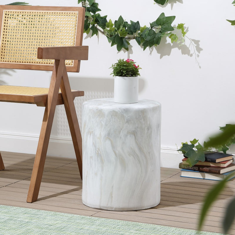 Troy 16.75" Modern Minimalist Faux Marble Column Indoor/Outdoor Accent Table