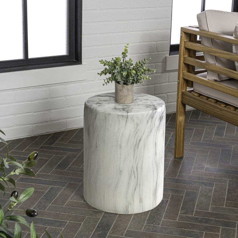 Troy 16.75" Modern Minimalist Faux Marble Column Indoor/Outdoor Accent Table