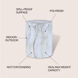 Troy 16.75" Modern Minimalist Faux Marble Column Indoor/Outdoor Accent Table
