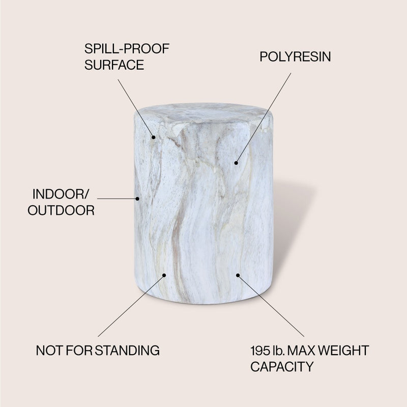 Troy 16.75" Modern Minimalist Faux Marble Column Indoor/Outdoor Accent Table