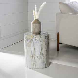 Troy 16.75" Modern Minimalist Faux Marble Column Indoor/Outdoor Accent Table