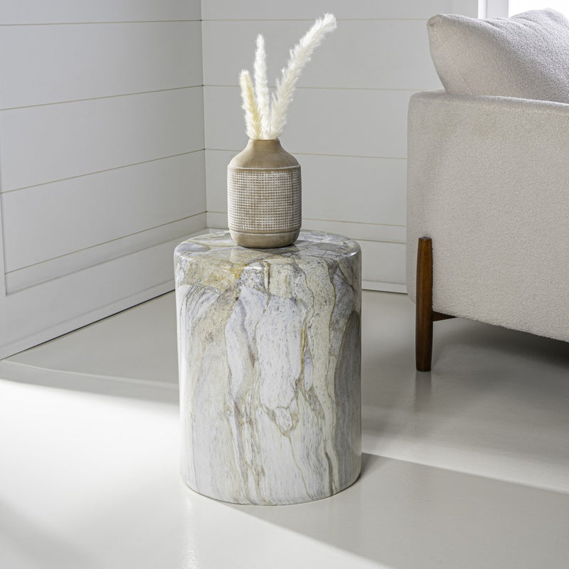 Troy 16.75" Modern Minimalist Faux Marble Column Indoor/Outdoor Accent Table