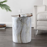 Troy 16.75" Modern Minimalist Faux Marble Column Indoor/Outdoor Accent Table