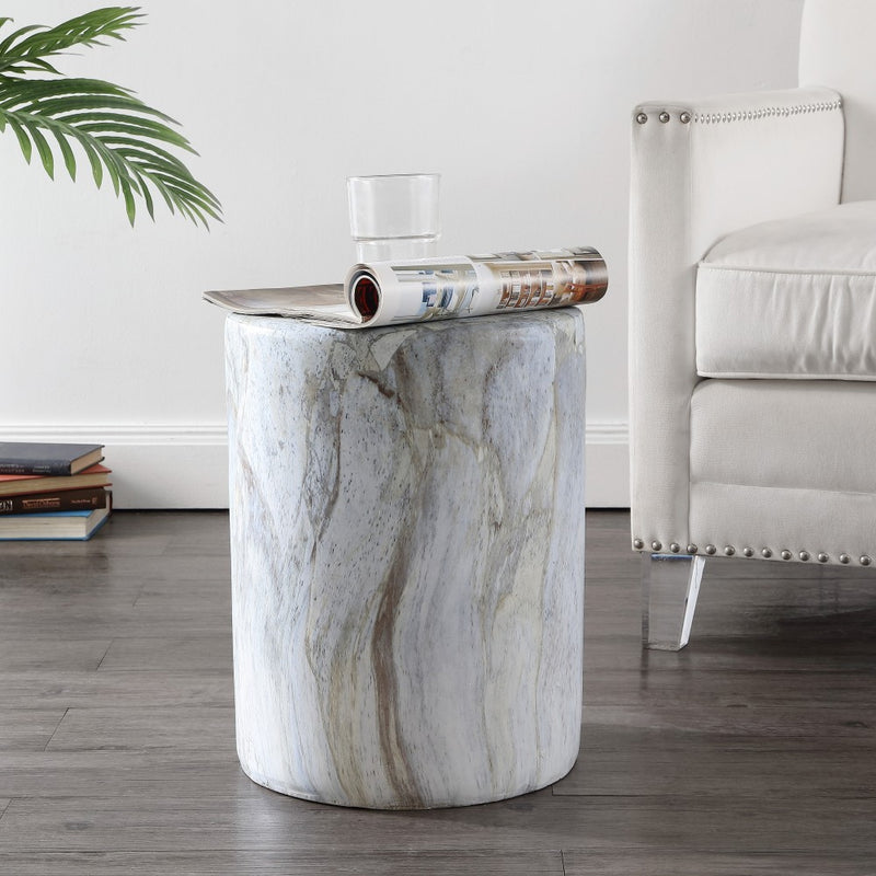 Troy 16.75" Modern Minimalist Faux Marble Column Indoor/Outdoor Accent Table