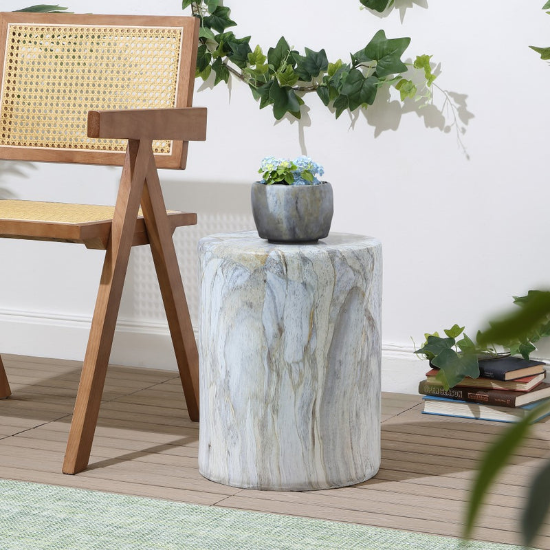 Troy 16.75" Modern Minimalist Faux Marble Column Indoor/Outdoor Accent Table