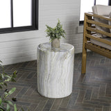 Troy 16.75" Modern Minimalist Faux Marble Column Indoor/Outdoor Accent Table