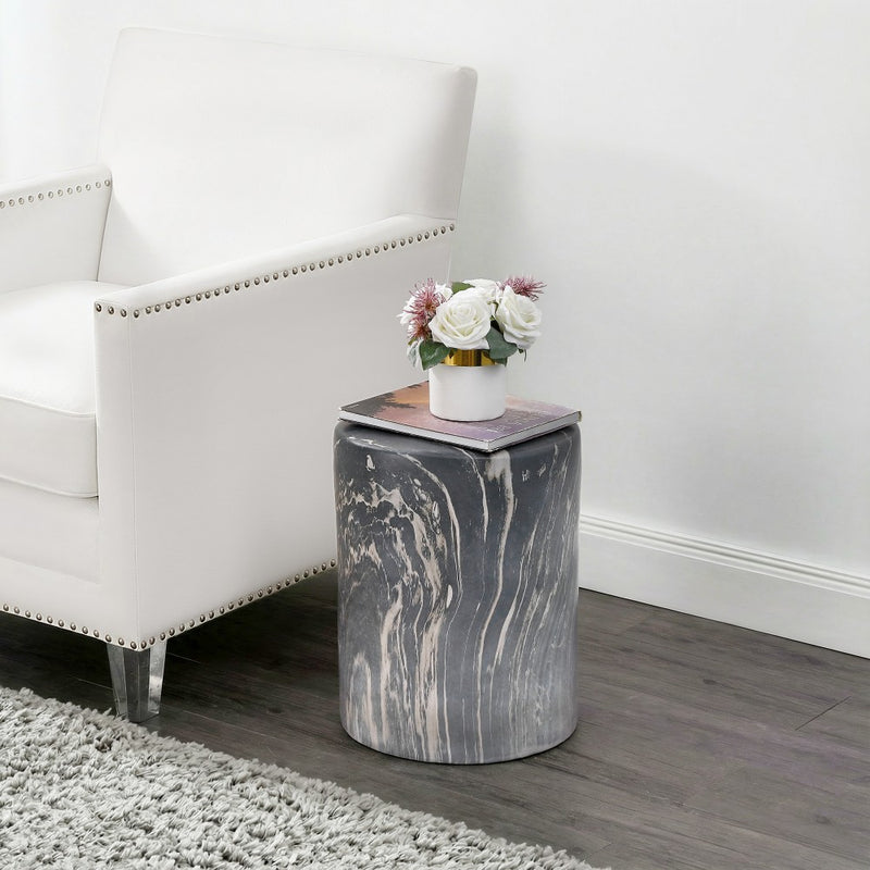 Troy 16.75" Modern Minimalist Faux Marble Column Indoor/Outdoor Accent Table