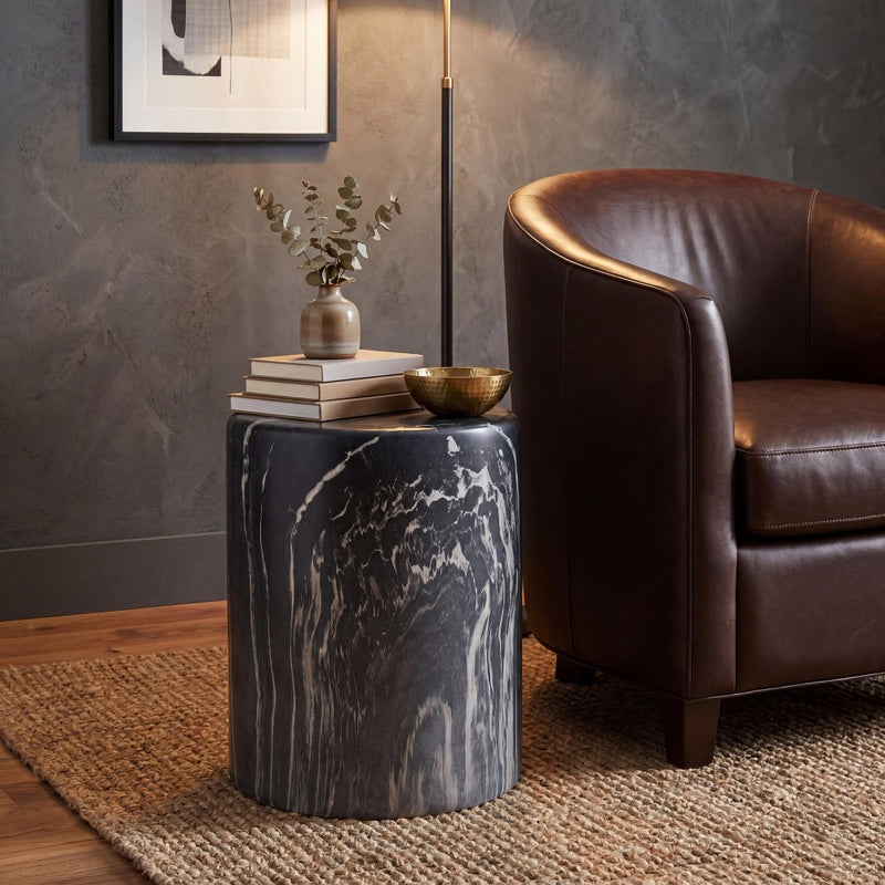 Troy 16.75" Modern Minimalist Faux Marble Column Indoor/Outdoor Accent Table