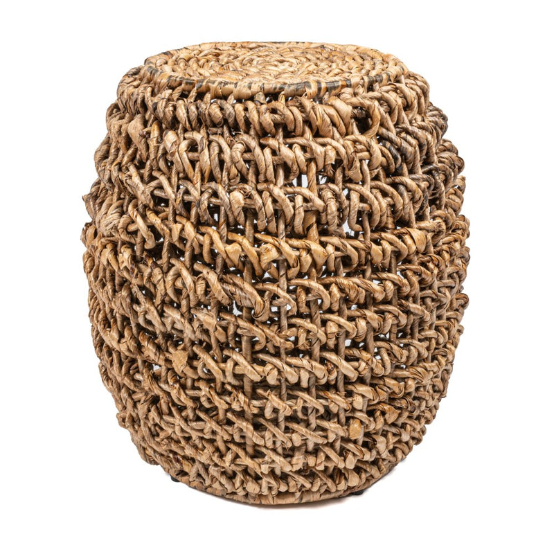 Sage 21" Rustic Bohemian Barrel-Style Abaca/Iron Handwoven Stool - JONATHAN Y