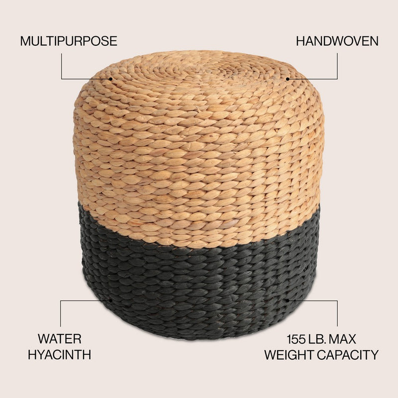 Aimee 15.7" Modern Minimalist Two-Tone Hand-Woven Hyacinth Stool/Ottoman