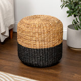 Aimee 15.7" Modern Minimalist Two-Tone Hand-Woven Hyacinth Stool/Ottoman