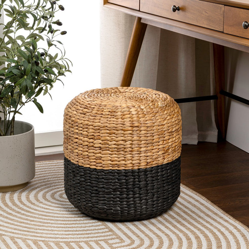 Aimee 15.7" Modern Minimalist Two-Tone Hand-Woven Hyacinth Stool/Ottoman