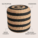 Aimee 15.7" Modern Minimalist Two-Tone Hand-Woven Hyacinth Stool/Ottoman