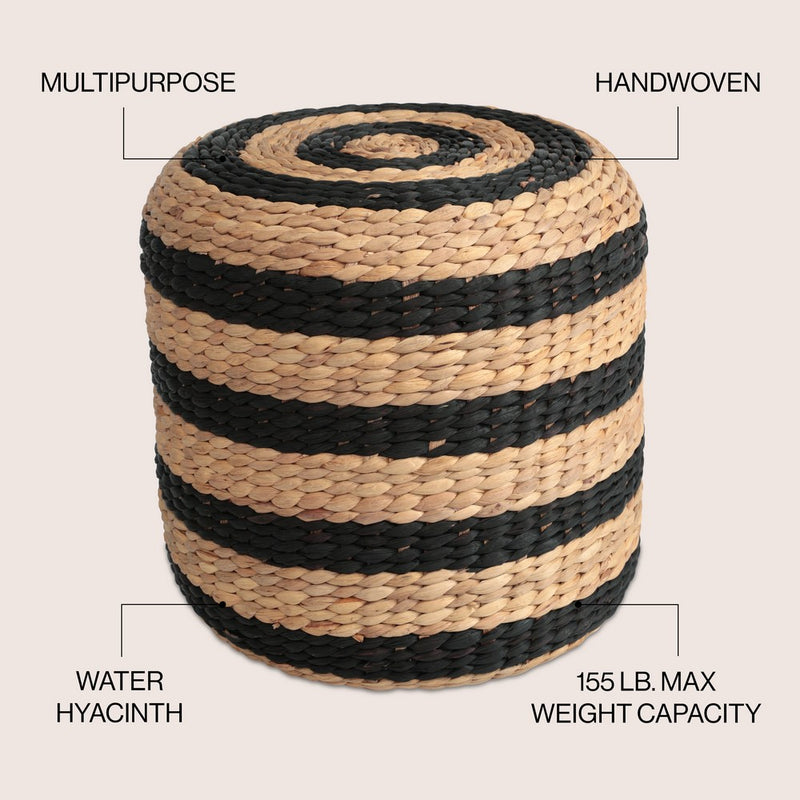 Aimee 15.7" Modern Minimalist Two-Tone Hand-Woven Hyacinth Stool/Ottoman