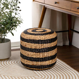 Aimee 15.7" Modern Minimalist Two-Tone Hand-Woven Hyacinth Stool/Ottoman