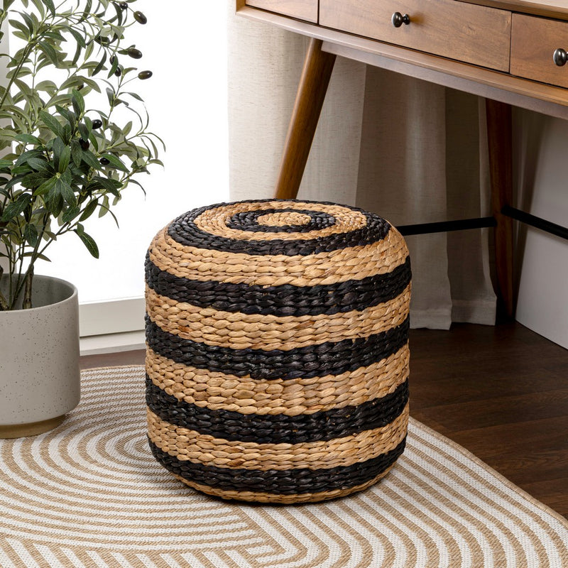 Aimee 15.7" Modern Minimalist Two-Tone Hand-Woven Hyacinth Stool/Ottoman