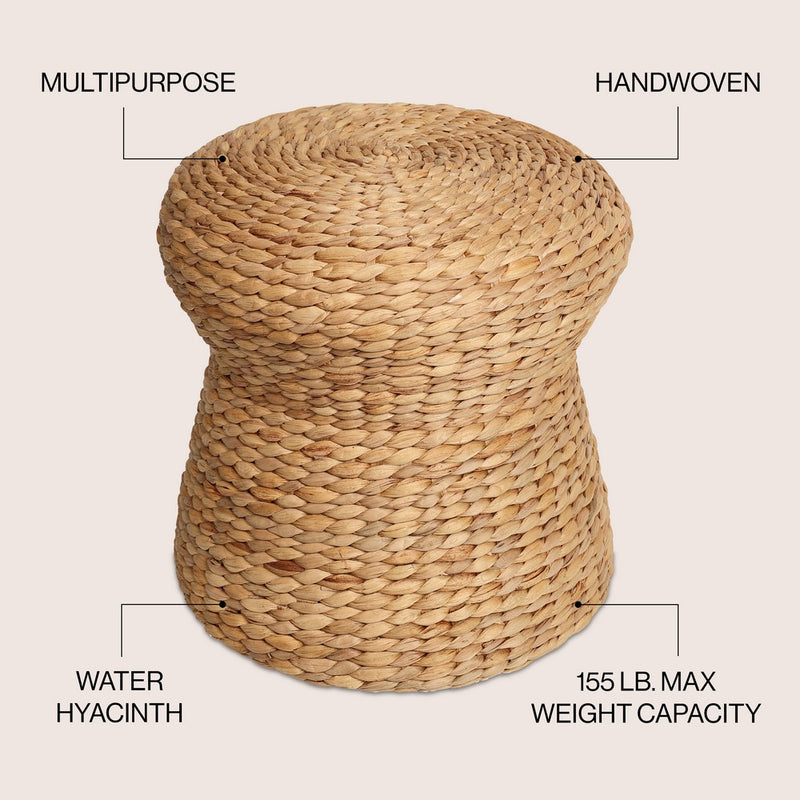 Alberto 18.5" Modern Bohemian Hand-Woven Hyacinth Mushroom Stool/Ottoman