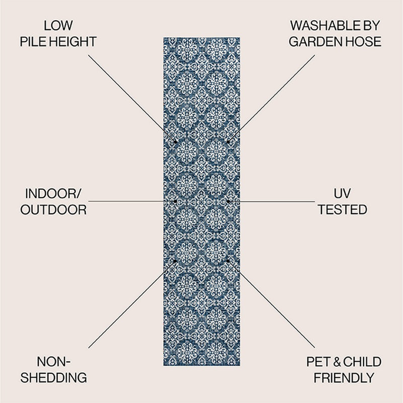 Amora Traditional Mediterranean Tile Design Indoor/Outdoor Area Rug