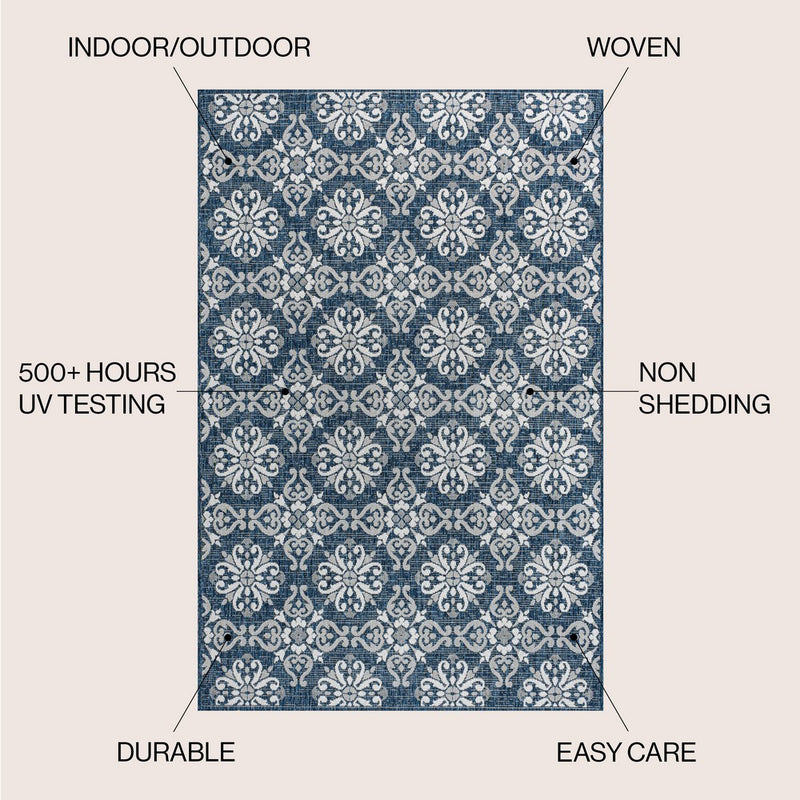 Amora Traditional Mediterranean Tile Design Indoor/Outdoor Area Rug