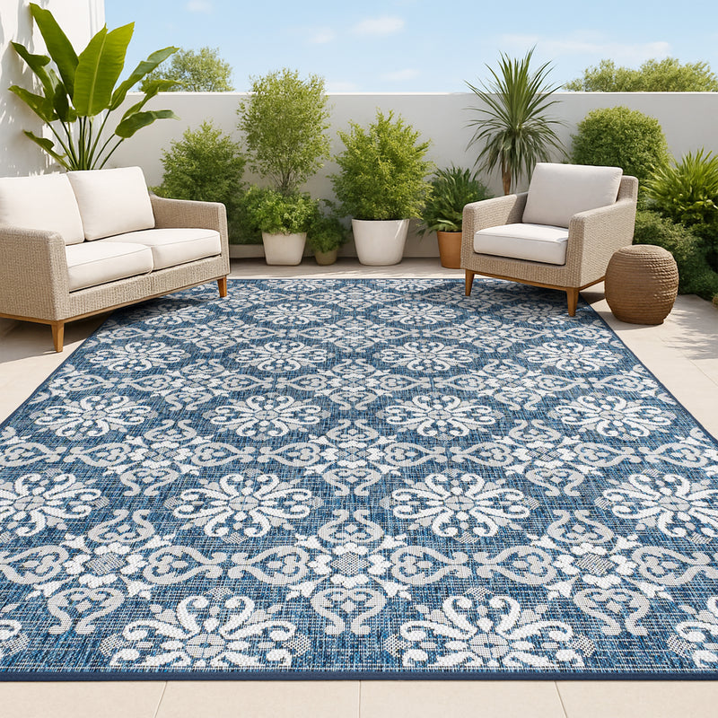 Amora Traditional Mediterranean Tile Design Indoor/Outdoor Area Rug