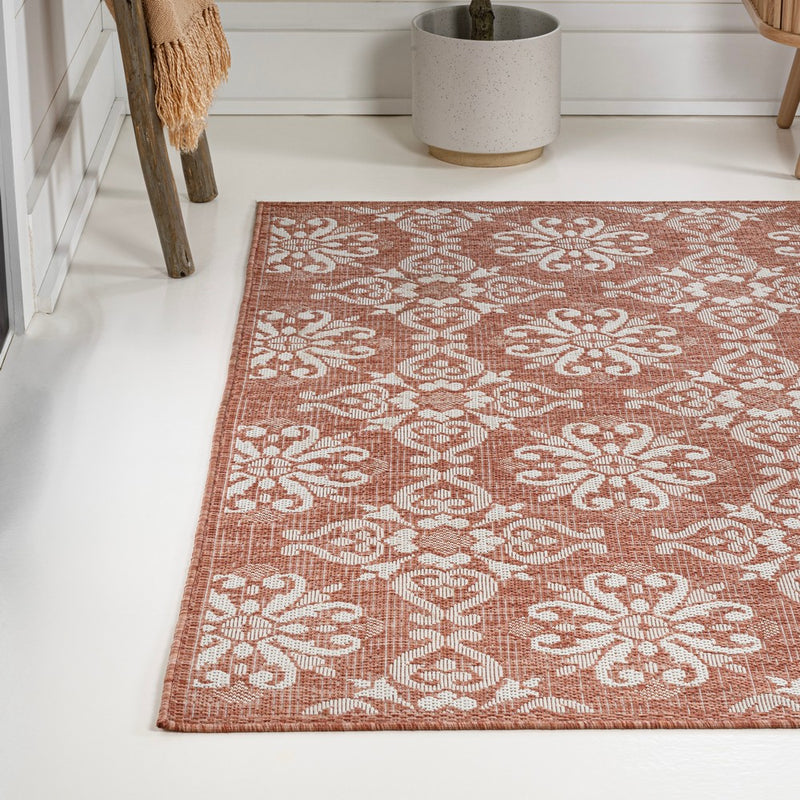 Amora Traditional Mediterranean Tile Design Indoor/Outdoor Area Rug