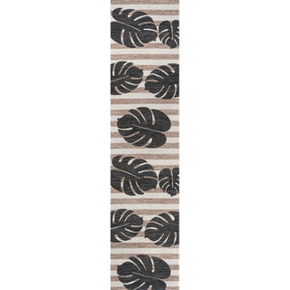 Allison Classic Beach Stripe And Monstera Leaf Indoor/Outdoor Area Rug