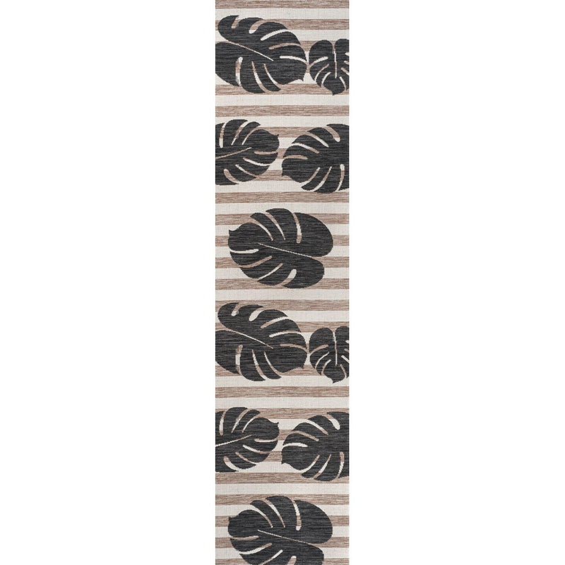 Allison Classic Beach Stripe And Monstera Leaf Indoor/Outdoor Area Rug