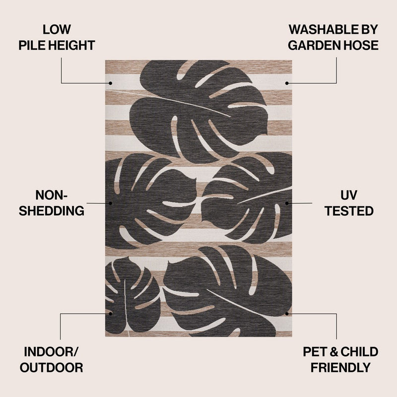 Allison Classic Beach Stripe And Monstera Leaf Indoor/Outdoor Area Rug